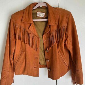 Vintage Suede Leather Tassel Jacket — Size Small, Tan/Orange